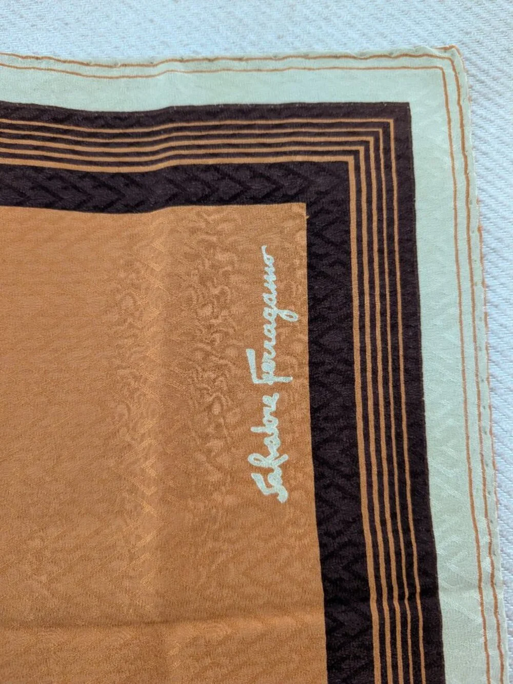 Vintage Salvatore Ferragamo Silk Golden Tan/Brown Scarf 31